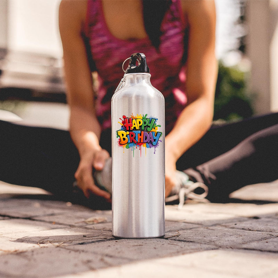 Happy Birthday Water Bottle Colourful Reusebale Fun Surprise Gift Present Birthday for Him Her or Kids Drink for School Travel Gym or outsider Office Easy to Use Lightweight