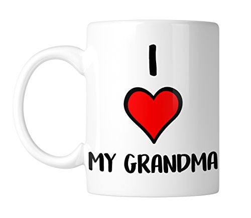 White mug with “I ❤ My Grandma” with a big red heart, handle on the left