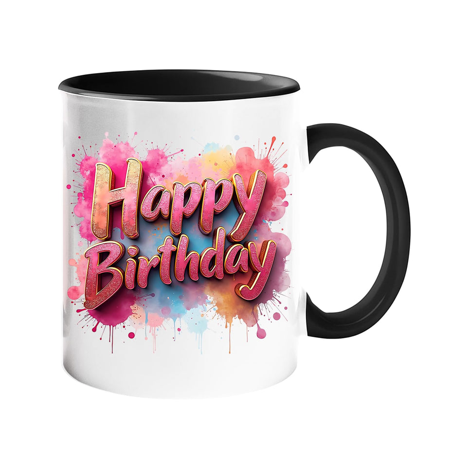 Happy Birthday Colour Mug – Splash Print Ceramic Cup for Dad, Mum, Kids & Friends