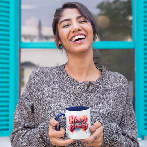 Happy Birthday Colour Mug – Splash Print Ceramic Cup for Dad, Mum, Kids & Friends