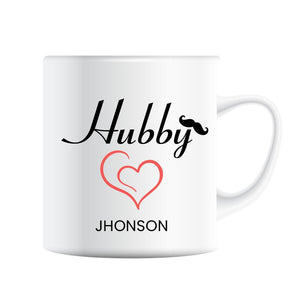 Husband Wife Wedding Mugs, Hubby & Wifey, Ceramic, Set of 2, Mr Mrs His Hers, Love Heart Joke