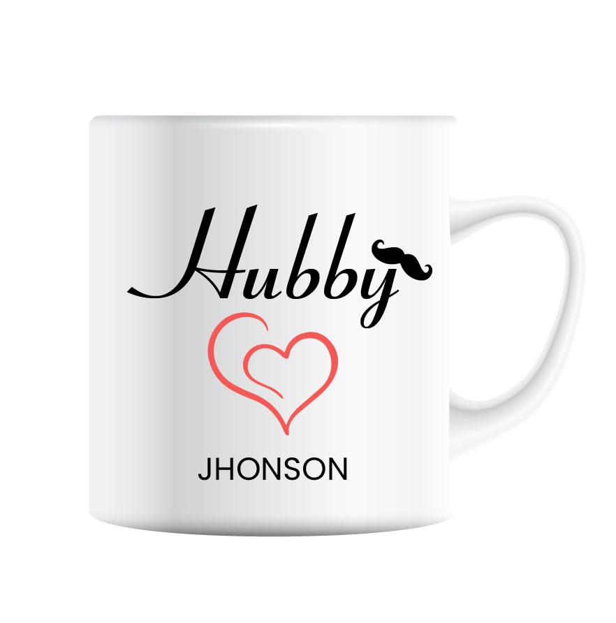 Husband Wife Wedding Mugs, Hubby & Wifey, Ceramic, Set of 2, Mr Mrs His Hers, Love Heart Joke
