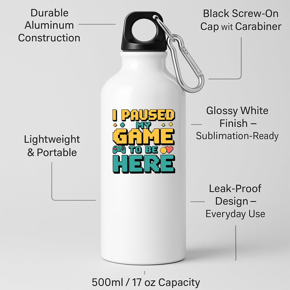 I Paused My Game to Be Here Water Bottle Funny Gamer Hydration Bottle Controller Design Reusable Video Game Gift for Him Her Geek Nerd Bottle for Teens Console Players Streamers