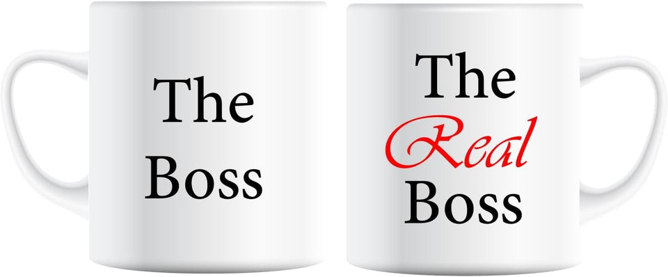 Funny Mr & Mrs Wedding Love Mug Gift Set, Set of 2 Mugs The Boss & Real Boss