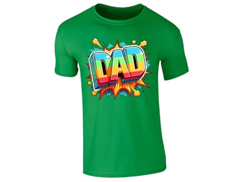 Irish green men's T-shirt with colourful pop-art “DAD” lettering with a starburst