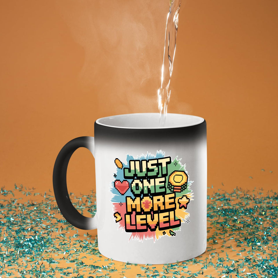 Just One More Level’ Heat Reveal Magic Mug – Heart &amp; Star Gamer Cup!