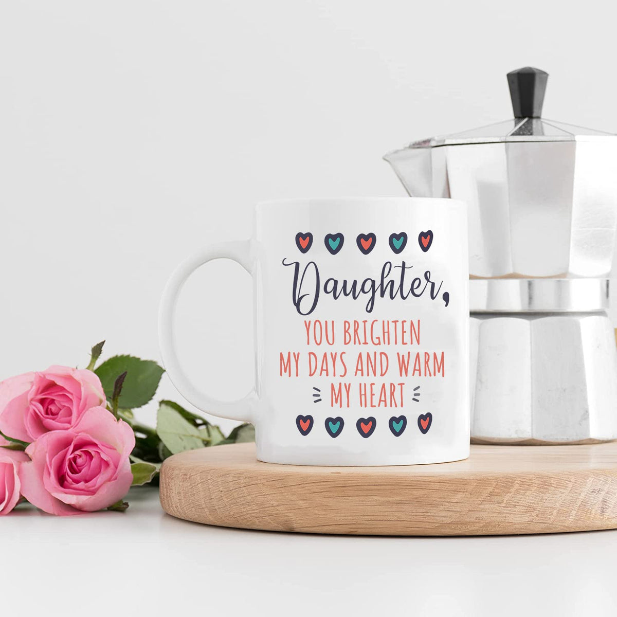 Daughter mug with flowers and a coffee pot