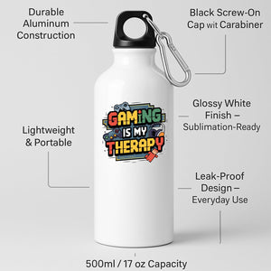 Gaming Is My Therapy Water Bottle Gamer Metal Bottle with Controllers & Headphones Funny Retro Gaming Gift Insulated Hydration Bottle for Work Gym or School