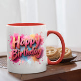 Happy Birthday Colour Mug – Splash Print Ceramic Cup for Dad, Mum, Kids & Friends