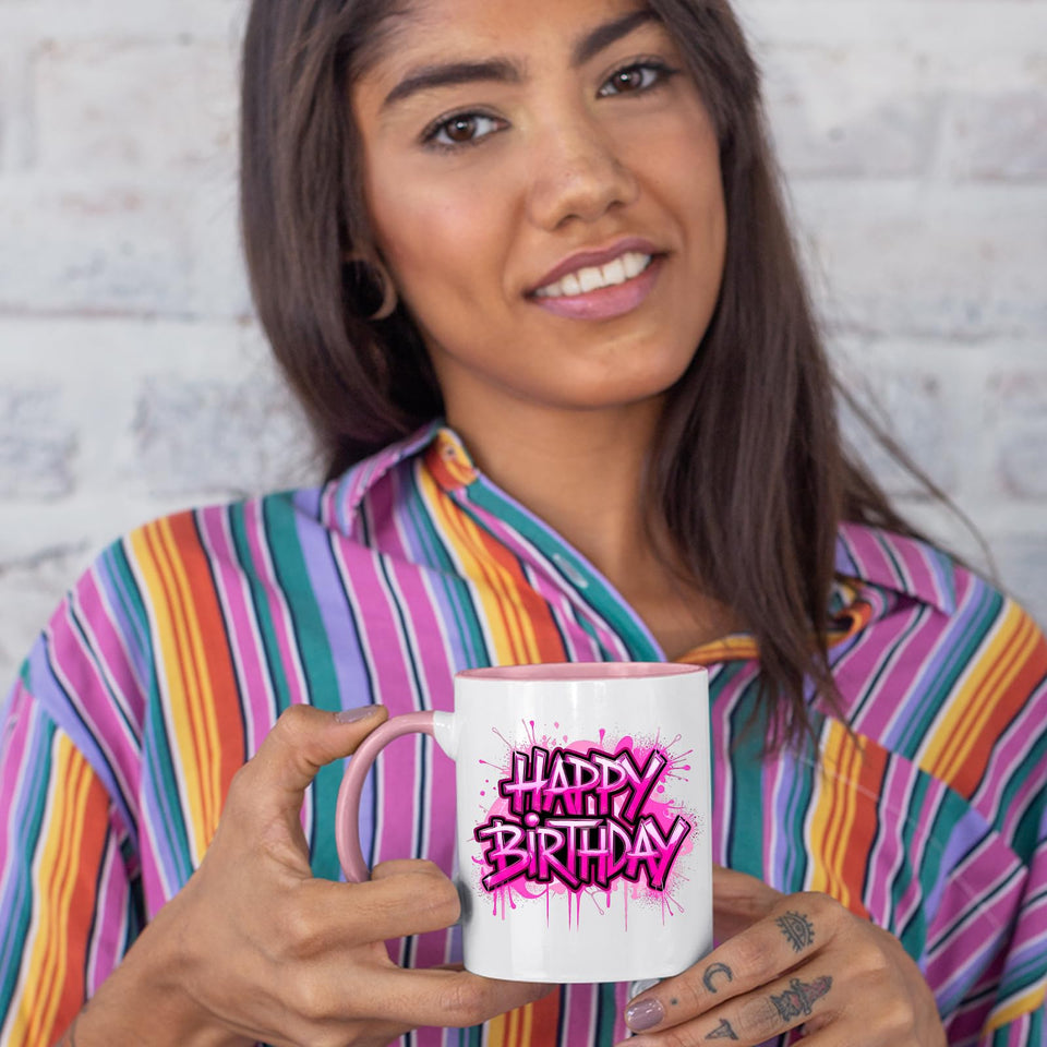 Happy Birthday Colour Mug – Vibrant Ceramic Cup with Color Handle, a Fun Gift for Couples, Family, and Friends.