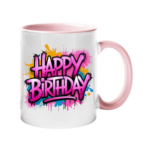 Happy Birthday Colour Handle Mug – Funny Colorful Ceramic Gift for Husband, Wife, Parents, Friends, or Couples