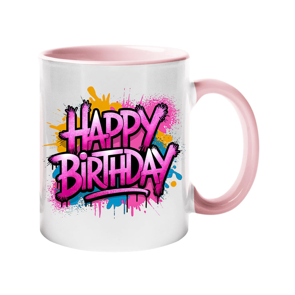 Happy Birthday Colour Handle Mug – Funny Colorful Ceramic Gift for Husband, Wife, Parents, Friends, or Couples
