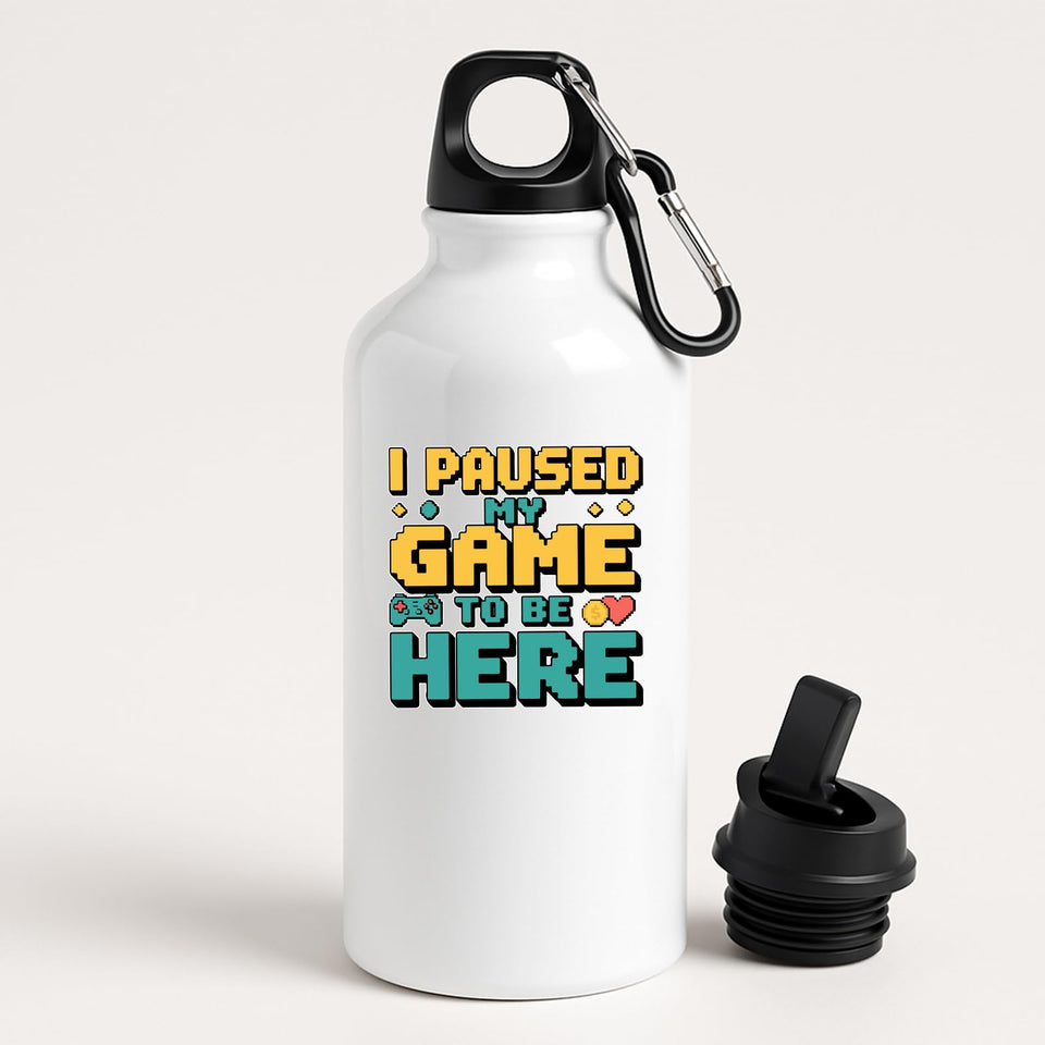 I Paused My Game to Be Here Water Bottle Funny Gamer Hydration Bottle Controller Design Reusable Video Game Gift for Him Her Geek Nerd Bottle for Teens Console Players Streamers
