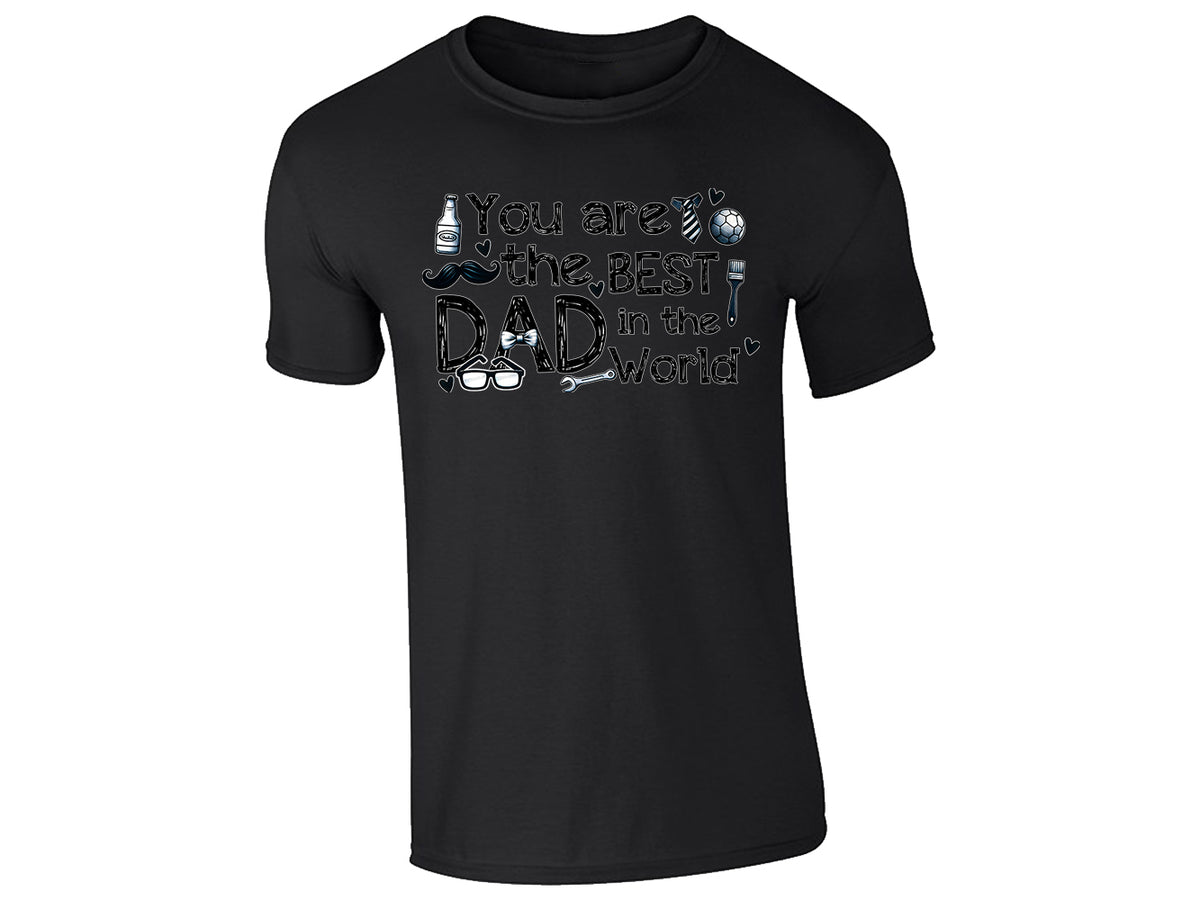 Black men's T-shirt with “You Are the Best Dad in the World” with playful icons