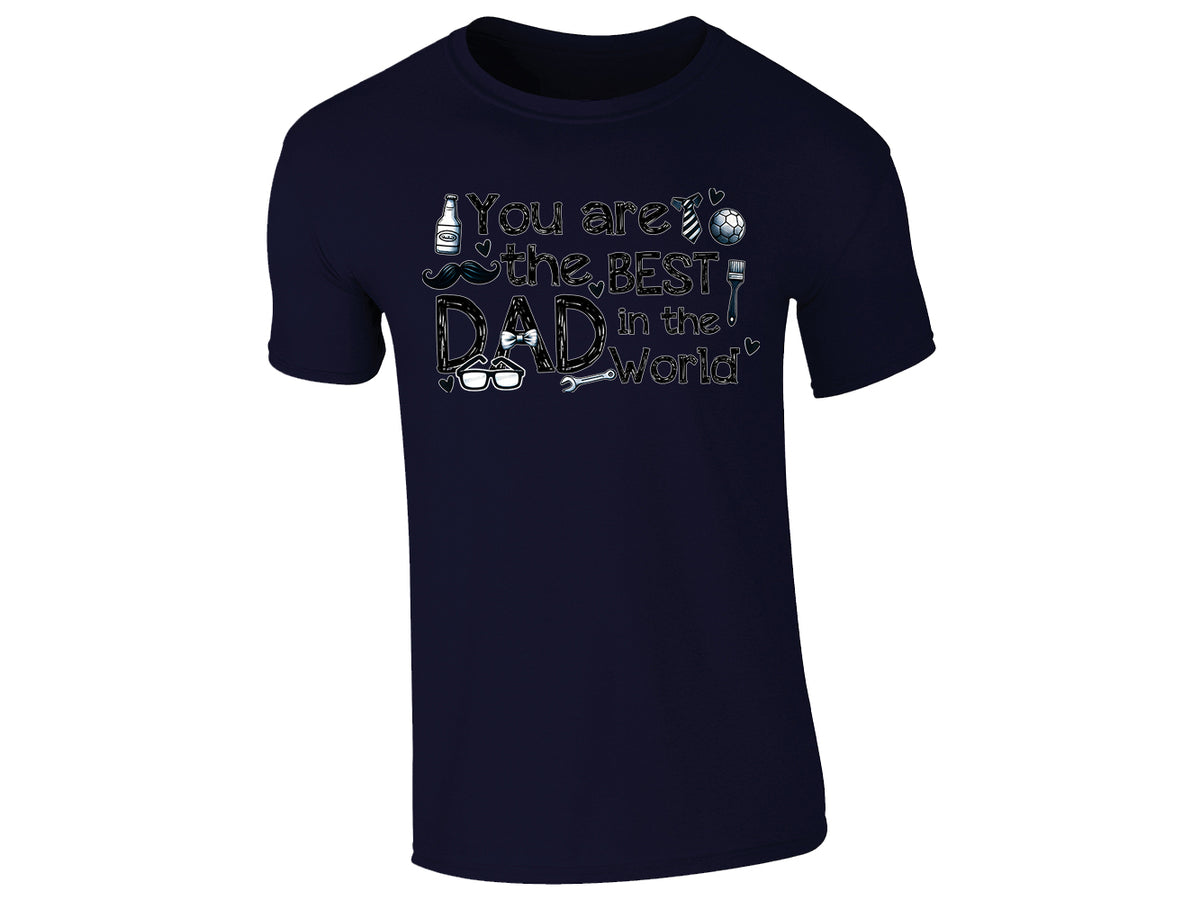 Navy men's T-shirt with “You Are the Best Dad in the World” with playful icons