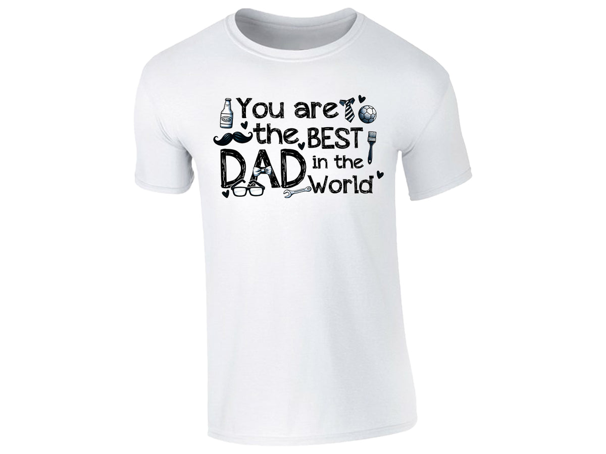 White men's T-shirt with “You Are the Best Dad in the World” with playful icons