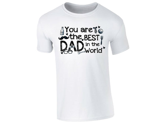 White men's T-shirt with “You Are the Best Dad in the World” with playful icons