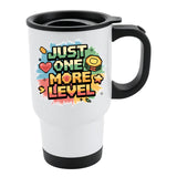 Just One More Level Travel Mug Gamer Insulated Cup with Heart Star Mystery Block Funny Stylish Video Game Gift Retro Gaming Coffee Tumbler for Work Office