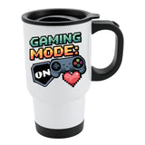 Gaming Mode ON Travel Mug Portable Gamer Coffee Cup with Lid Controller Design Funny Video Game Gift for Him Her Retro Console Mug for Geeks Nerds Commuters & Streamers