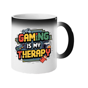 Gaming is My Therapy” Heat Reveal Magic Mug – Coffee Cup with Controllers &amp; Headphones