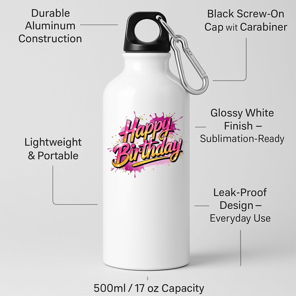 Happy Birthday Water Bottle Portable Fun Surprise Gift Birthday for Him Her or Kids Drink for School Travel Gym fitness lover or outsider Office Work Leakproof Reusable