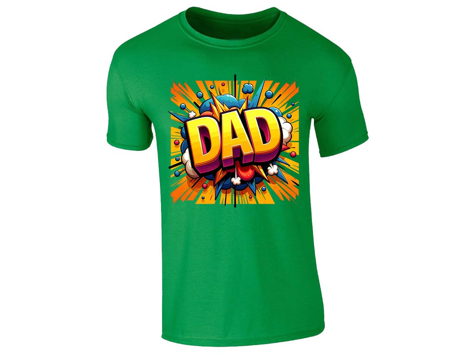 DAD T-Shirt Bold Comic Book Style Rainbow Stripes Explosion Fun Energetic Design for Birthday Present Best Daddy