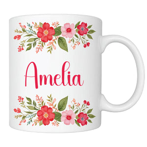 Personalised Floral Mug Name Stylish Ceramic Coffee Mug Perfect Tea
