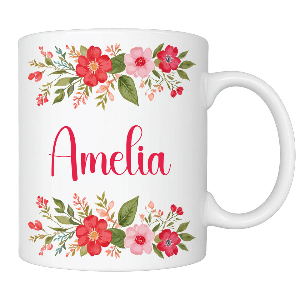 Personalised Floral Mug Name Stylish Ceramic Coffee Mug Perfect Tea