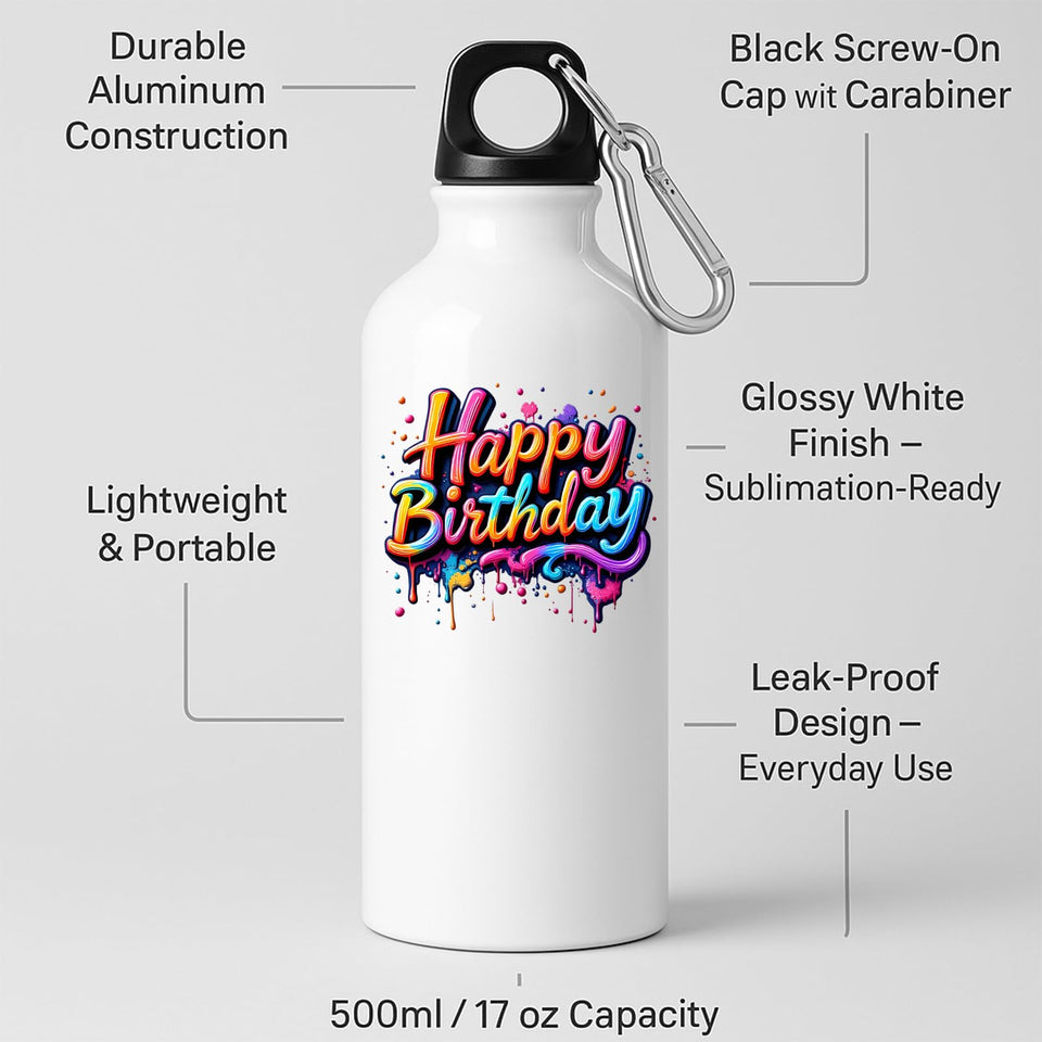 Happy Birthday Water Bottle Colourful Drip Design Reusable Drink Fun Birthday Gift for Him Her or Kids Lightweight Hydration for School Work or Outdoors
