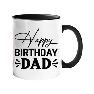 Best Happy Birthday Dad Colour Mug – Stylish 2025 Ceramic Coffee Cup with Inner/Handle Accent | Gift from Son or Daughter