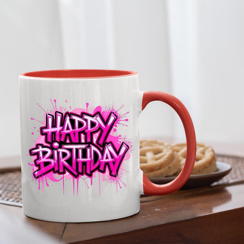 Happy Birthday Colour Mug – Vibrant Ceramic Cup with Color Handle, a Fun Gift for Couples, Family, and Friends.