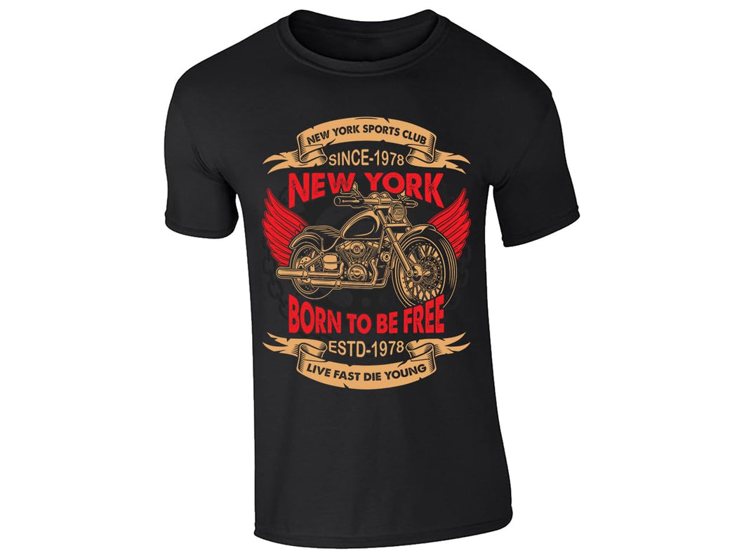Classic Biker Vintage Biker Mens T-Shirt Motorcycle Rider Tee New York Style Freedom Graphic Shirt Born to Ride Classic Design