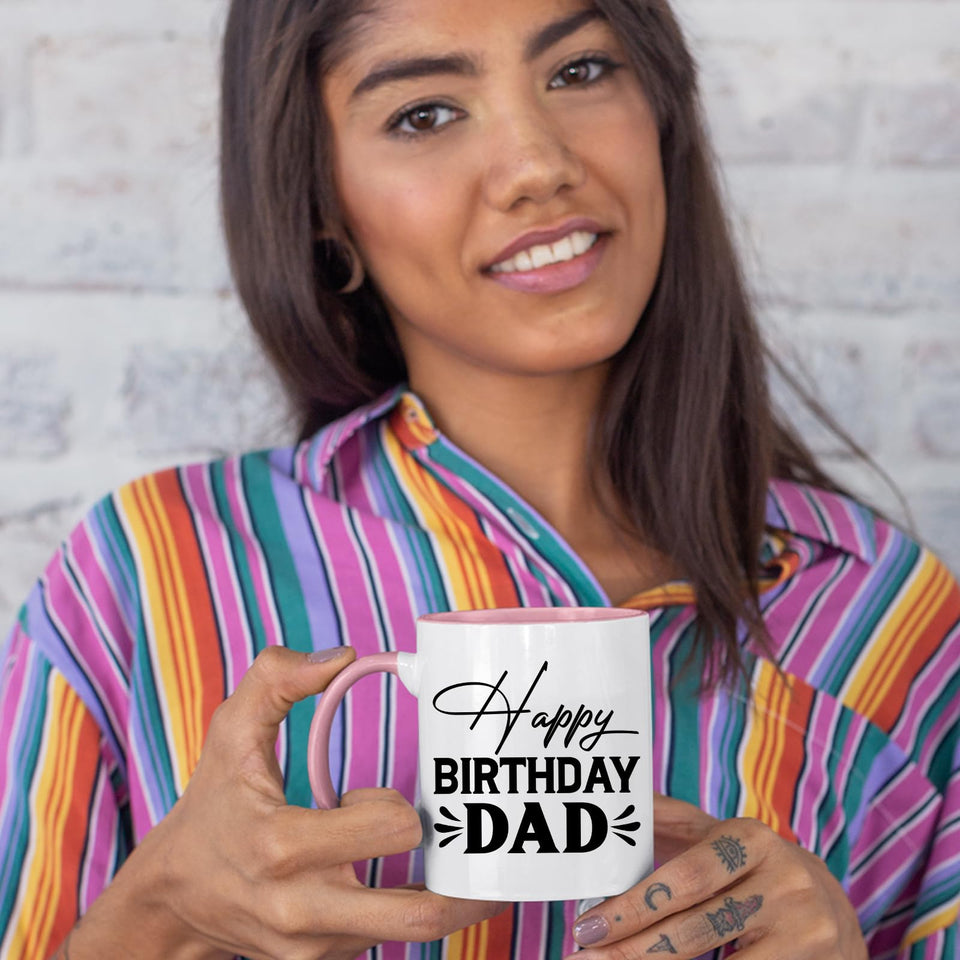 Best Happy Birthday Dad Colour Mug – Stylish 2025 Ceramic Coffee Cup with Inner/Handle Accent | Gift from Son or Daughter