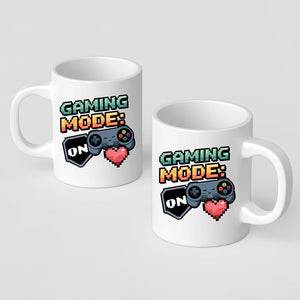 Gaming Mode ON Mug Retro Gamer Coffee Cup with Controller and Heart Design Funny Video Game Gift for Him Her Geek Nerd Console Player Mug for Gaming Fans and Streamers