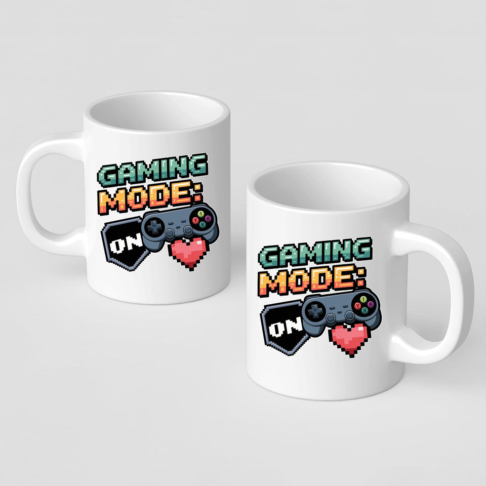 Gaming Mode ON Mug Retro Gamer Coffee Cup with Controller and Heart Design Funny Video Game Gift for Him Her Geek Nerd Console Player Mug for Gaming Fans and Streamers