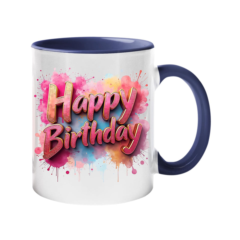 Happy Birthday Colour Mug – Splash Print Ceramic Cup for Dad, Mum, Kids & Friends