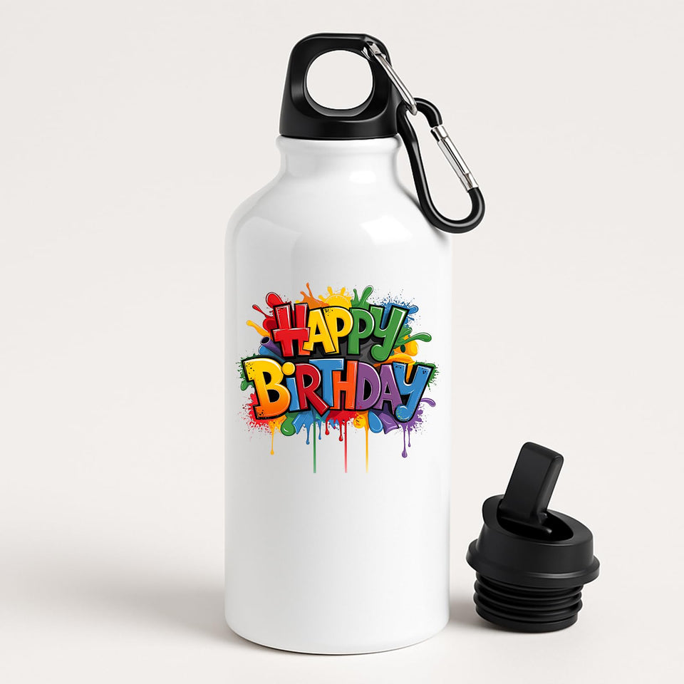 Happy Birthday Water Bottle Colourful Reusebale Fun Surprise Gift Present Birthday for Him Her or Kids Drink for School Travel Gym or outsider Office Easy to Use Lightweight