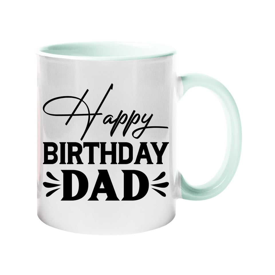 Best Happy Birthday Dad Colour Mug – Stylish 2025 Ceramic Coffee Cup with Inner/Handle Accent | Gift from Son or Daughter