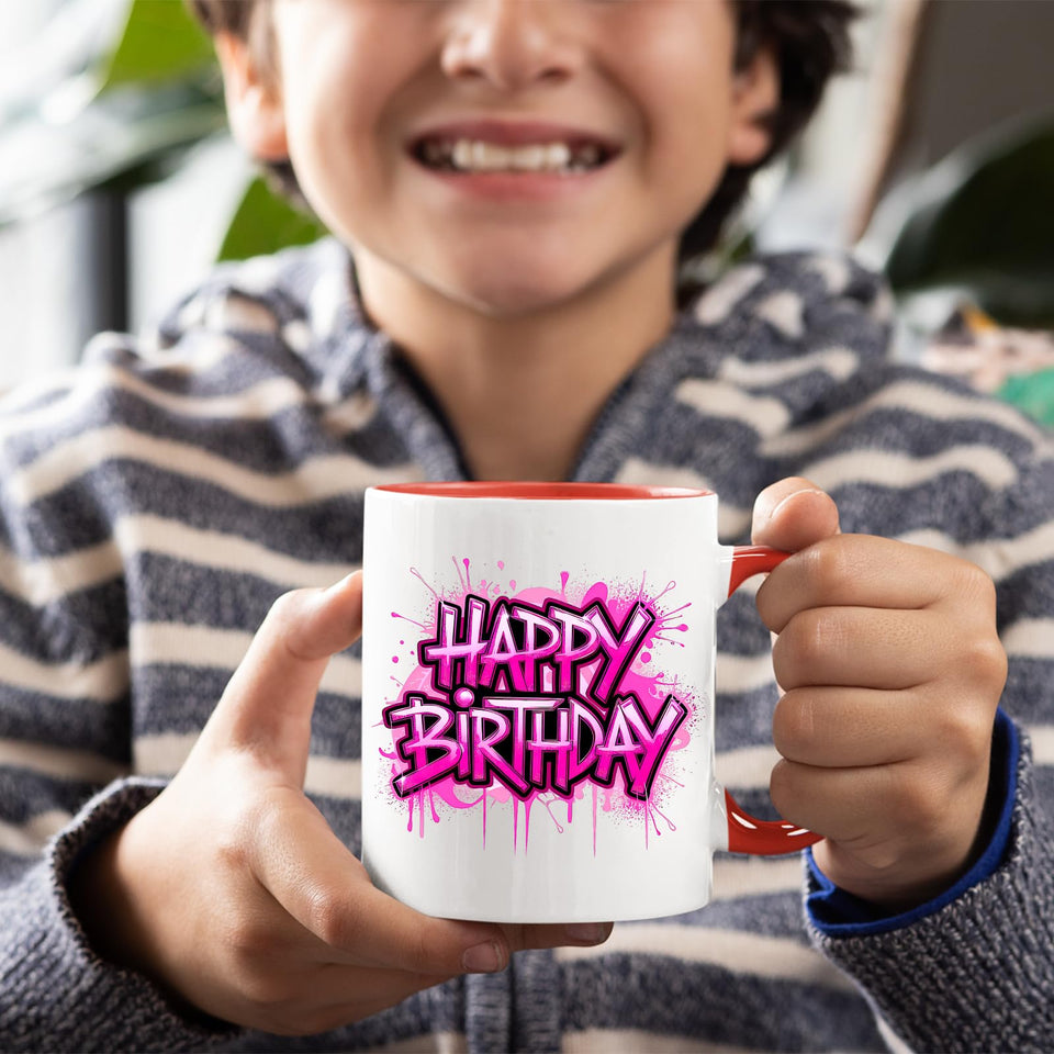 Happy Birthday Colour Mug – Vibrant Ceramic Cup with Color Handle, a Fun Gift for Couples, Family, and Friends.
