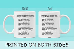 Livinges Senior Citizen Texting Code Mug Funny Senior Citizen Gifts Funny 65th Birthday