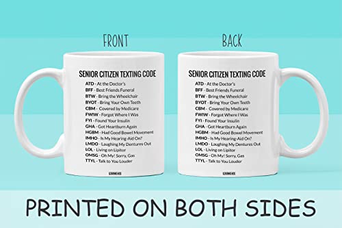 Livinges Senior Citizen Texting Code Mug Funny Senior Citizen Gifts Funny 65th Birthday
