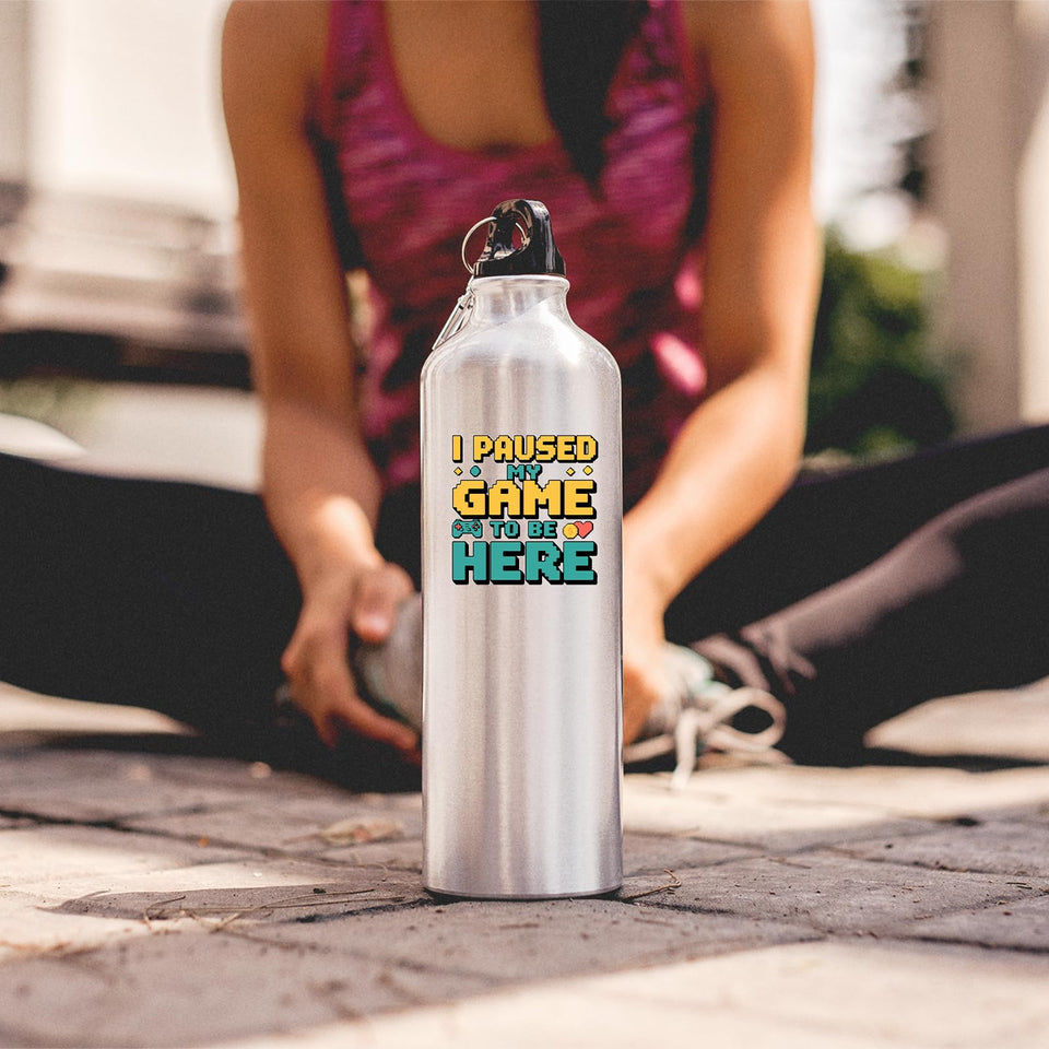 I Paused My Game to Be Here Water Bottle Funny Gamer Hydration Bottle Controller Design Reusable Video Game Gift for Him Her Geek Nerd Bottle for Teens Console Players Streamers