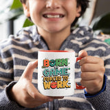 Smiling child holding the colour handle mug