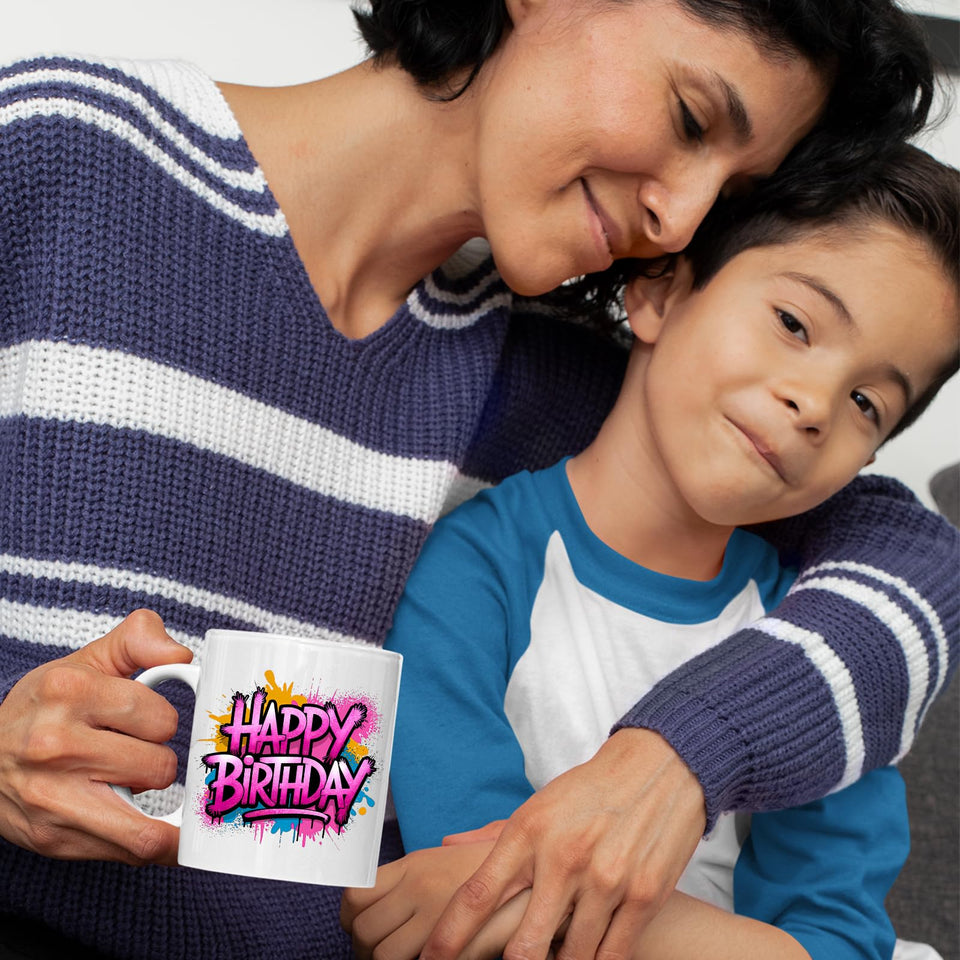 Happy Birthday Mug Colourful Design Cup Funny Printed Birthday Gift for Unique Funny Birthday Present for Him Her Coworker Family Friends Dad Love Tea Coffee