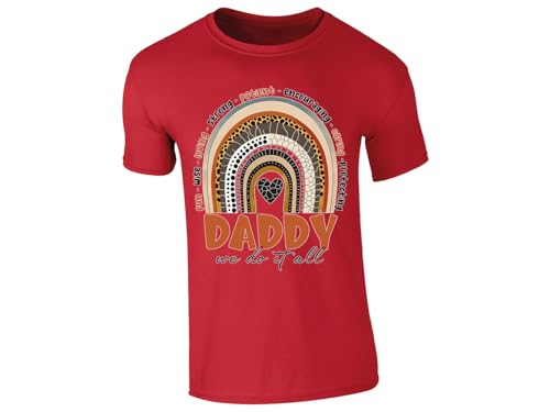 Red men's T-shirt with Daddy rainbow design – “we do it all”