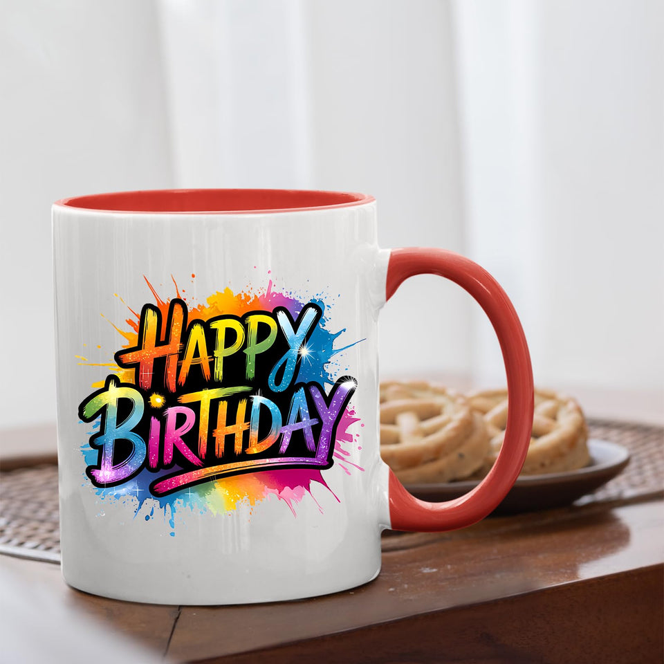 Happy Birthday Dad Mug 2025 – Colourful Ceramic Coffee Cup