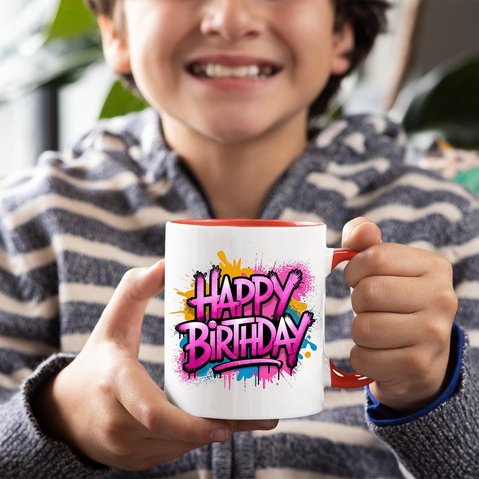 Happy Birthday Colour Handle Mug – Funny Colorful Ceramic Gift for Husband, Wife, Parents, Friends, or Couples