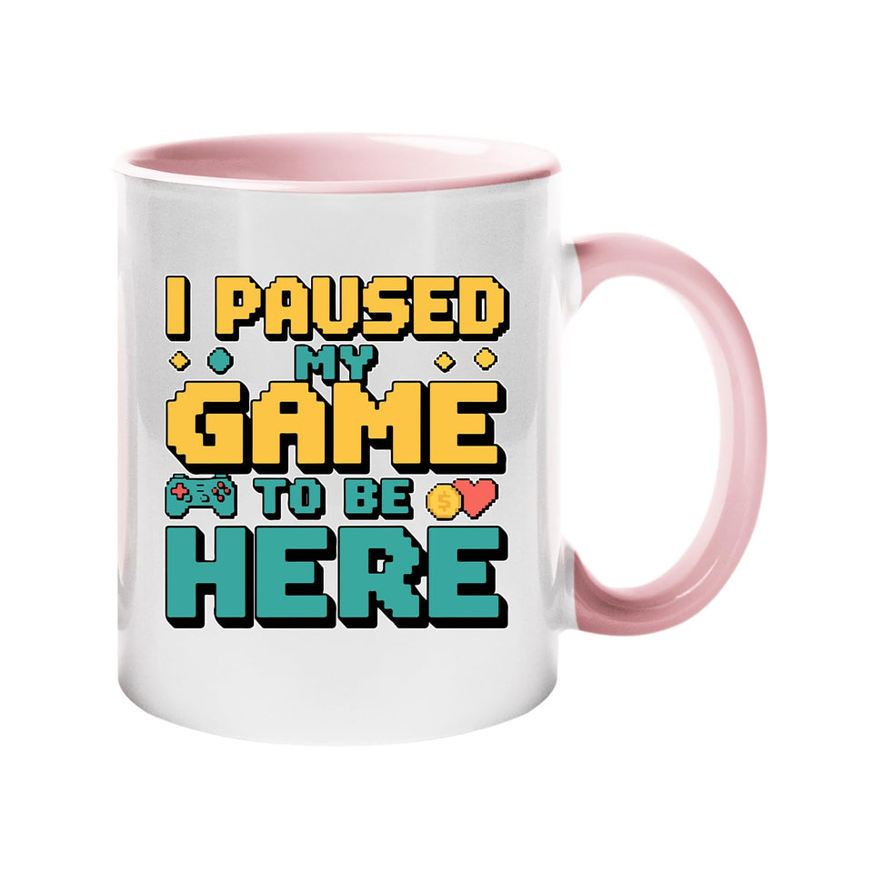 I Paused My Game to Be Here Mug – Funny Gamer Coffee Cup with Retro Controller for Him, Her, Teens & Gaming Fans