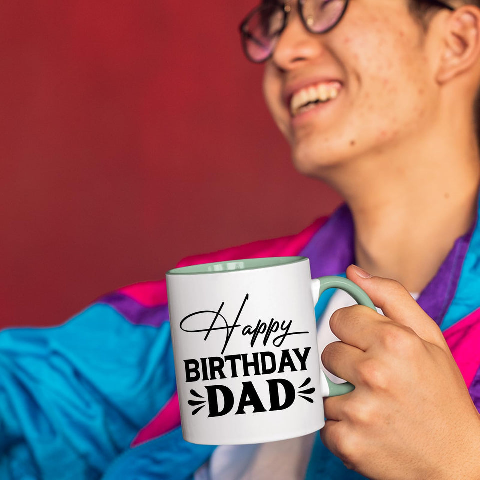 Best Happy Birthday Dad Colour Mug – Stylish 2025 Ceramic Coffee Cup with Inner/Handle Accent | Gift from Son or Daughter