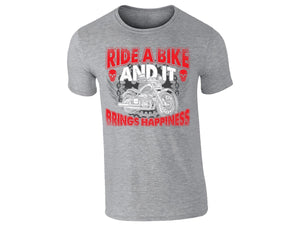 Brings Happiness T-Shirt Mens Winged Motorcycle Skull Graphic Biker Enthusiasts Ride a Bike Cool Rider Shirt Party Wear Style